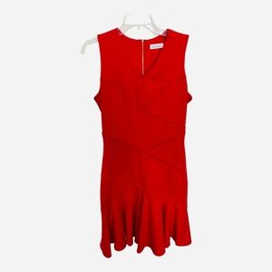 Calvin Klein Tiered Stealth Dress Solid Red Back Zipper NWT Size 4 Women's